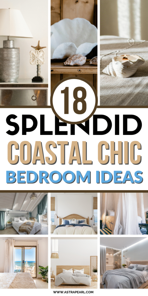 Pinterest Pin for coastal chic bedroom ideas.