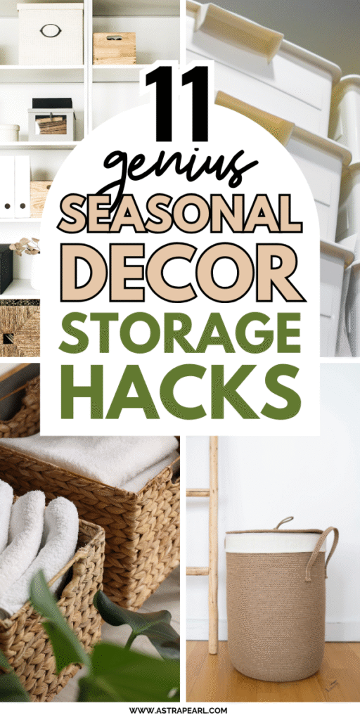 Pinterest Pin for seasonal decor storage.