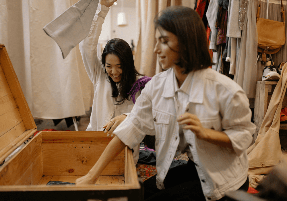 Women disposing of unneeded items.