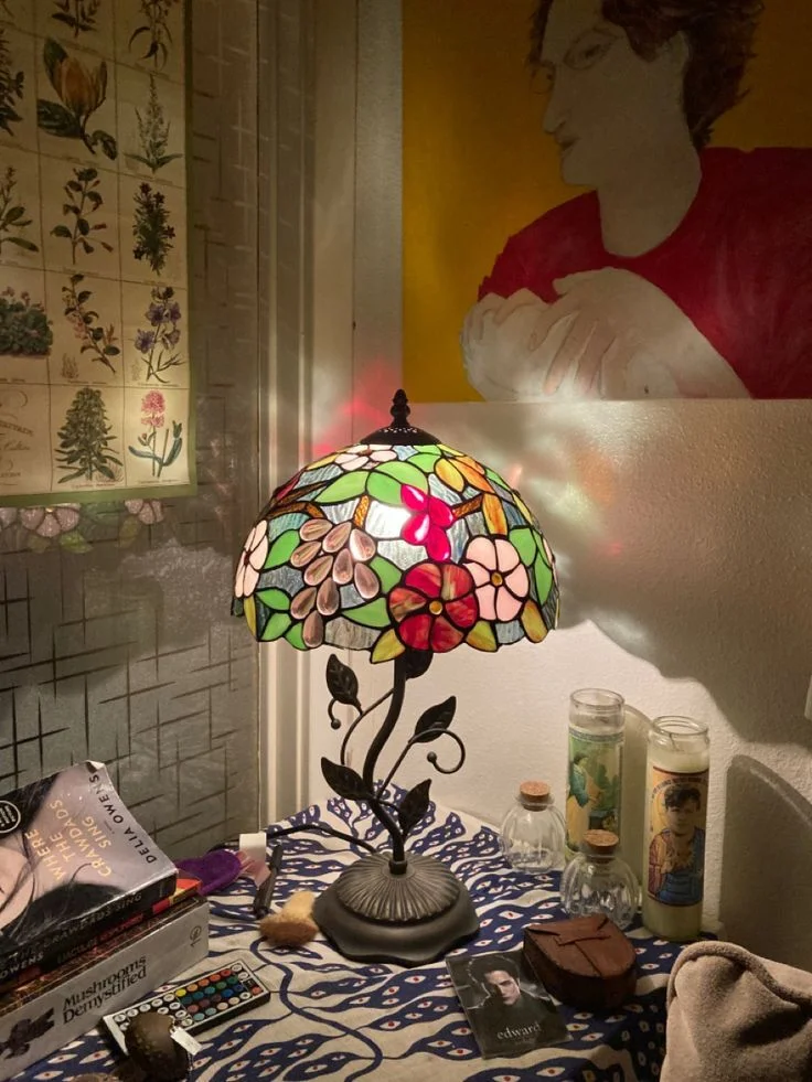 A Tiffany stained-glass lamp.