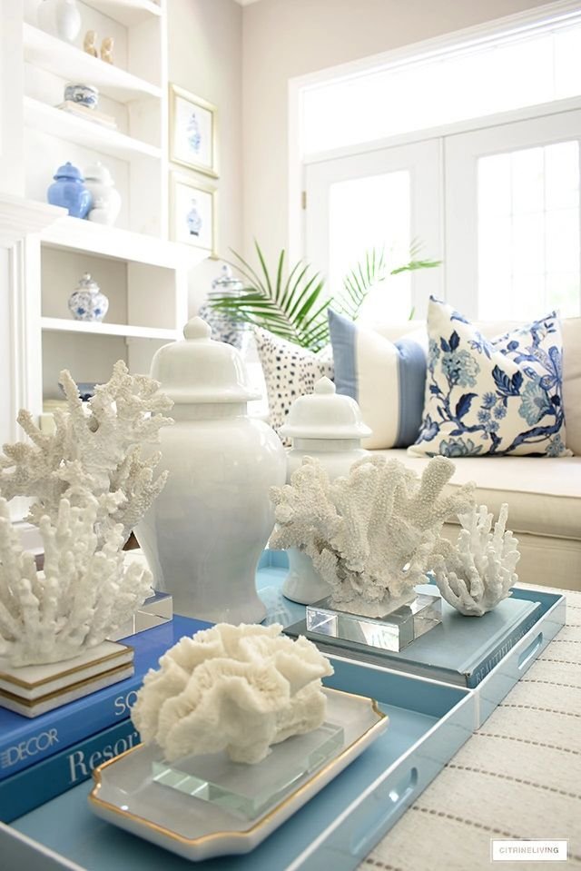 A seashell tray in a living room.