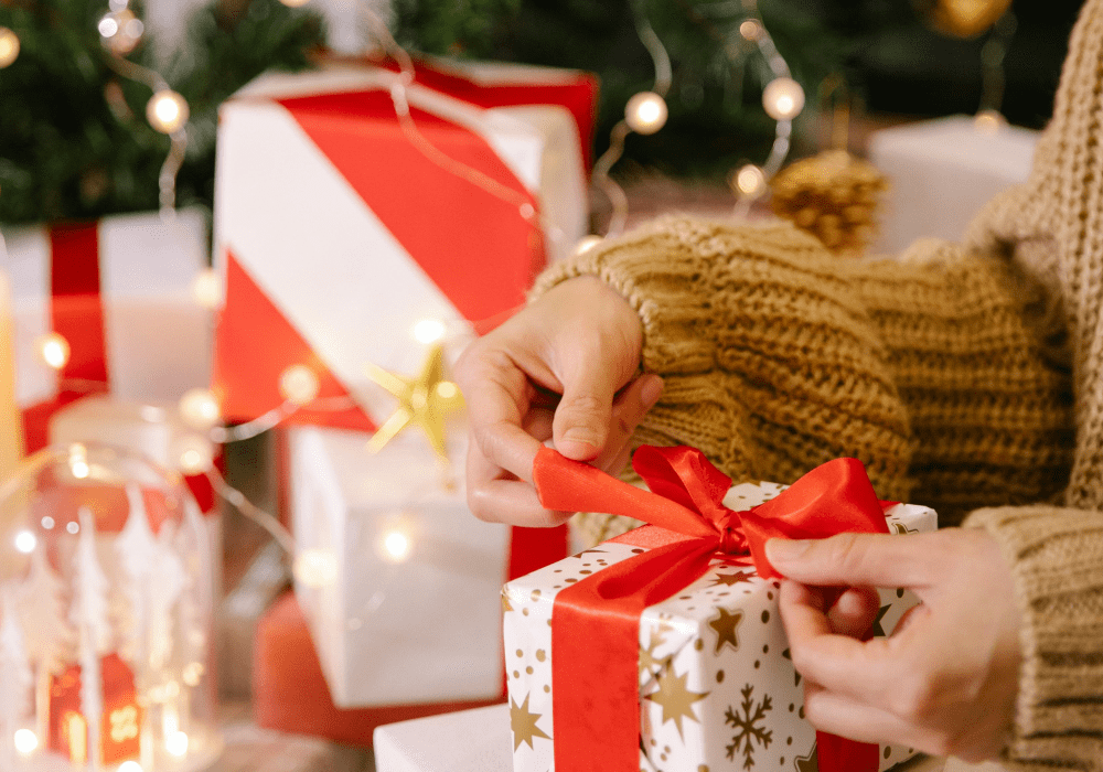 Woman with gifts for Christmas.