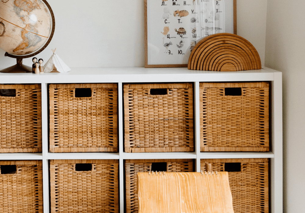 Woven storage bins.