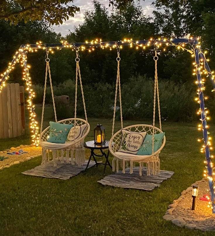 A swing made of hammock chairs.