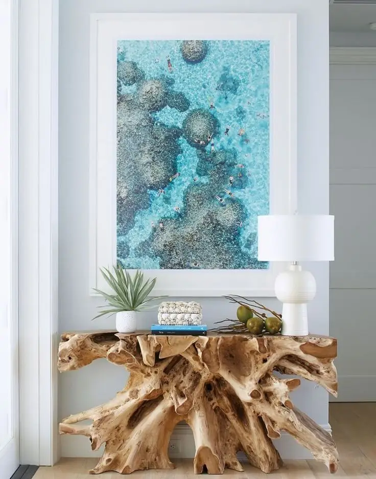 A wooden table carved as a coral.