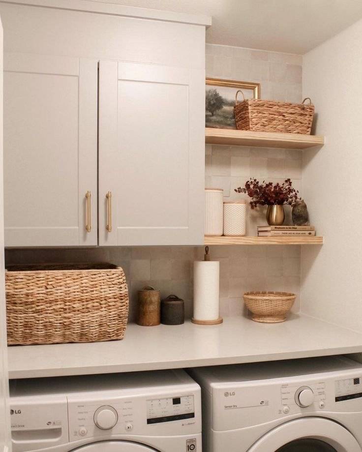 A luxury and elegant laundry closet.