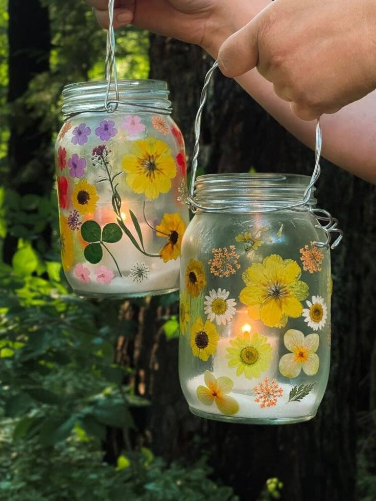 Two pressed flower lanterns.