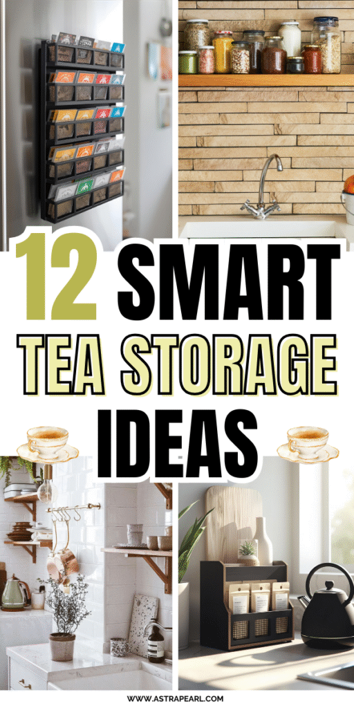 Pinterest Pin for tea storage ideas.
