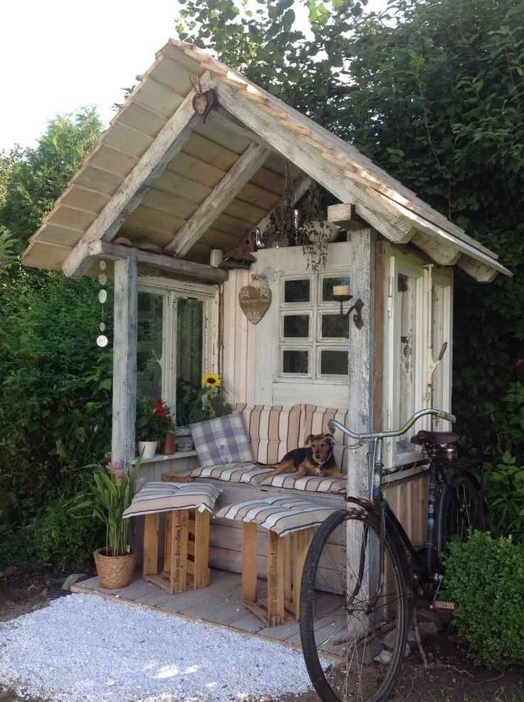 A wooden garden hut.