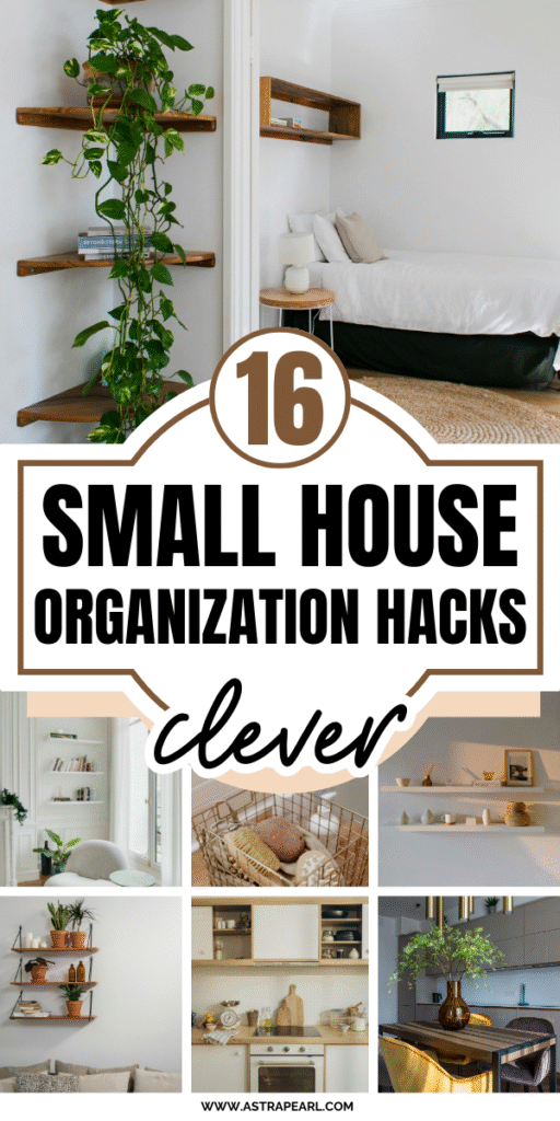 Pinterest Pin for small house organization hacks.