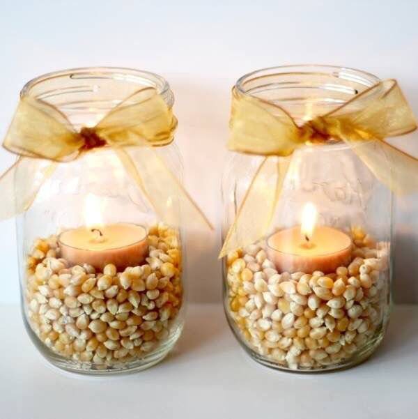 A vase with popcorn kernels.