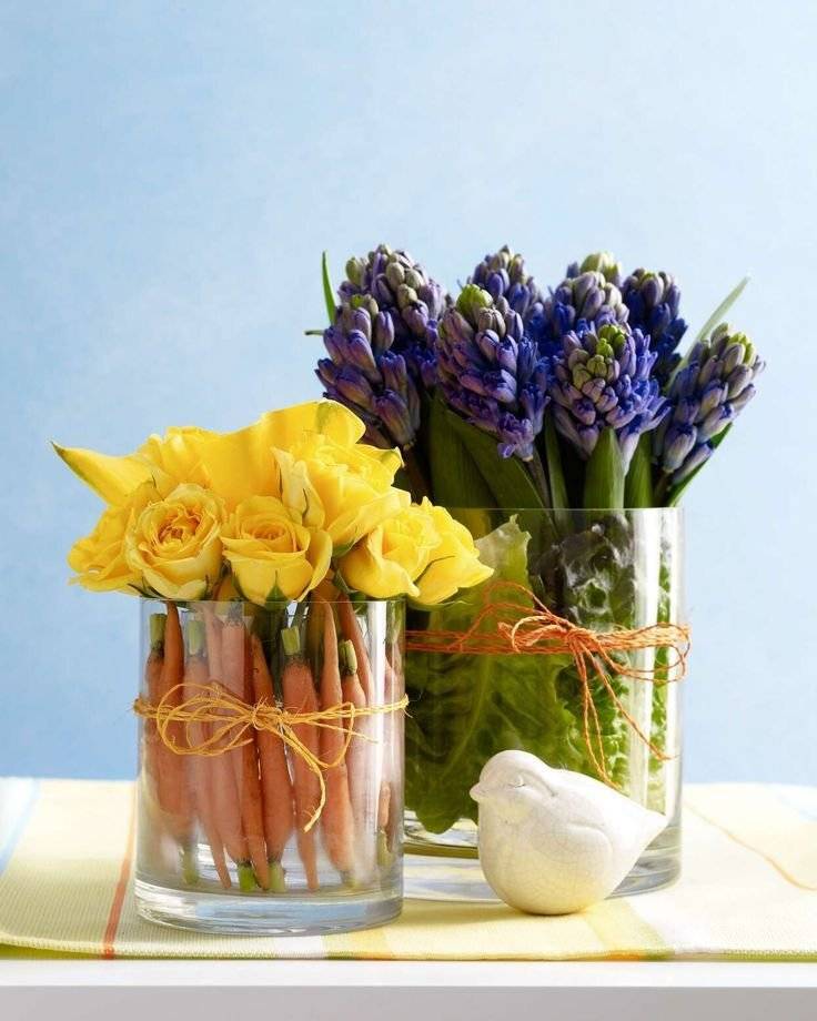 An Easter vase with vegetables.