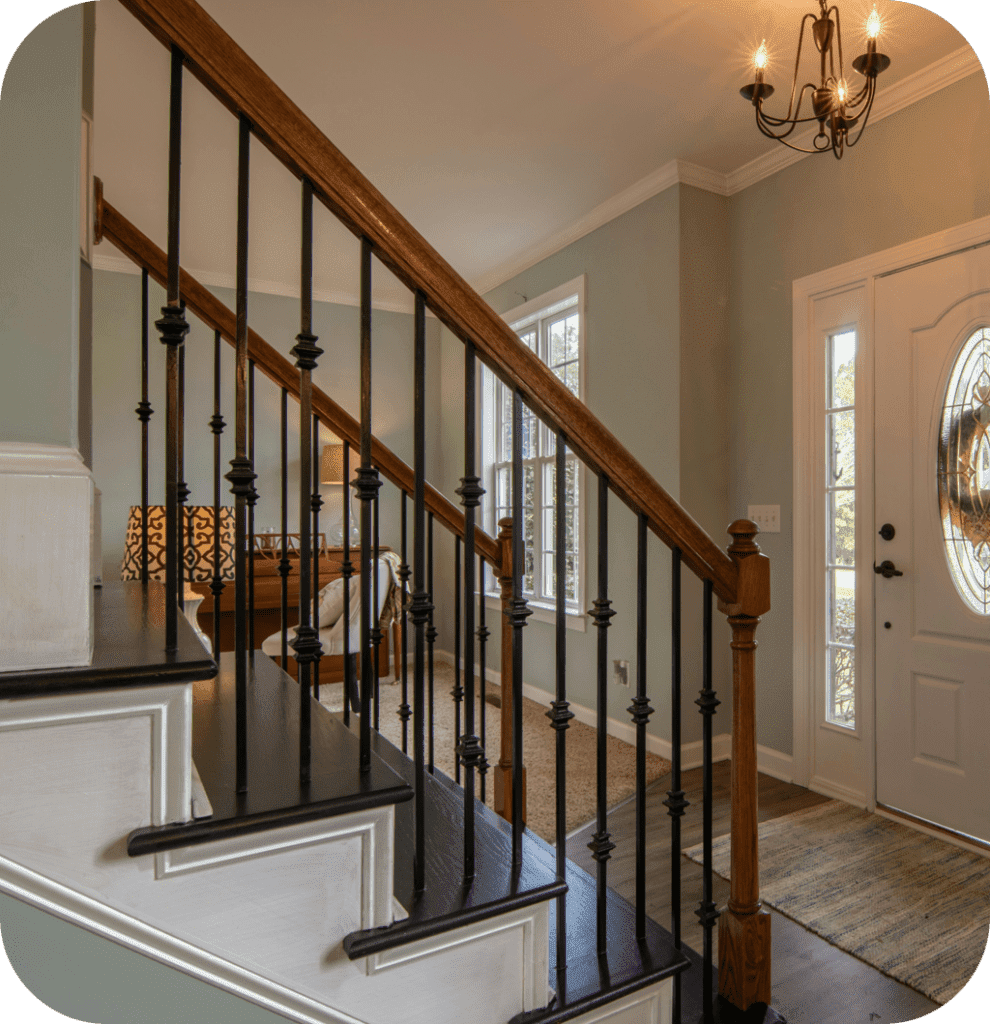 Stairs with an under stairs closet.