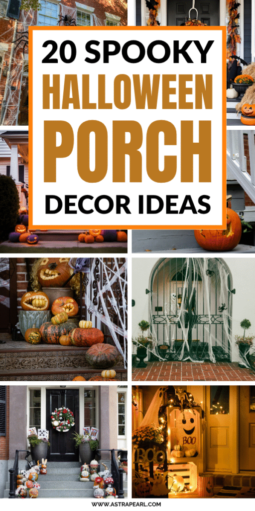 Pinterest Pin for Halloween porch decor ideas.