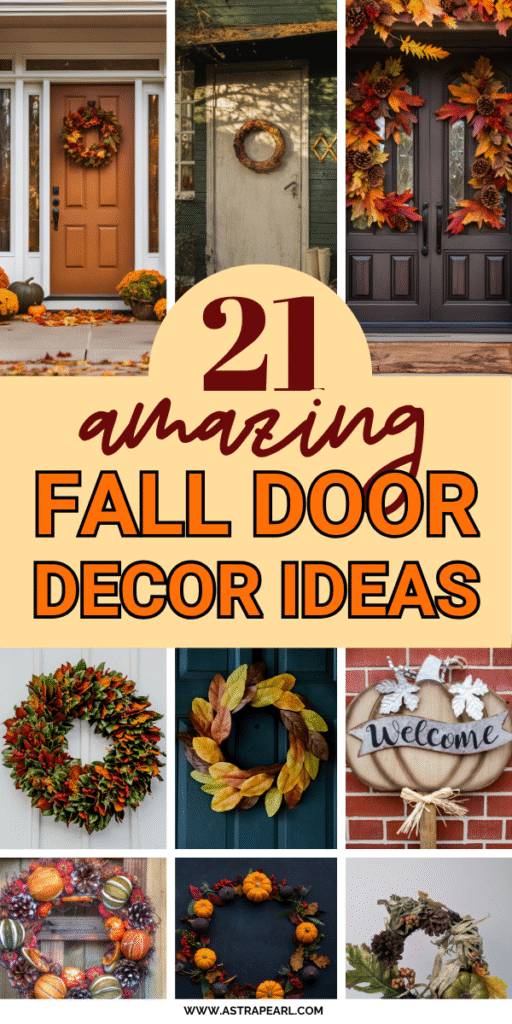 Pinterest Pin for fall door decor ideas.