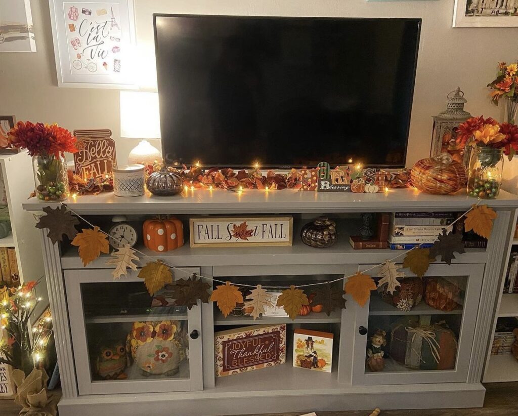 Fall garlands and string lights.