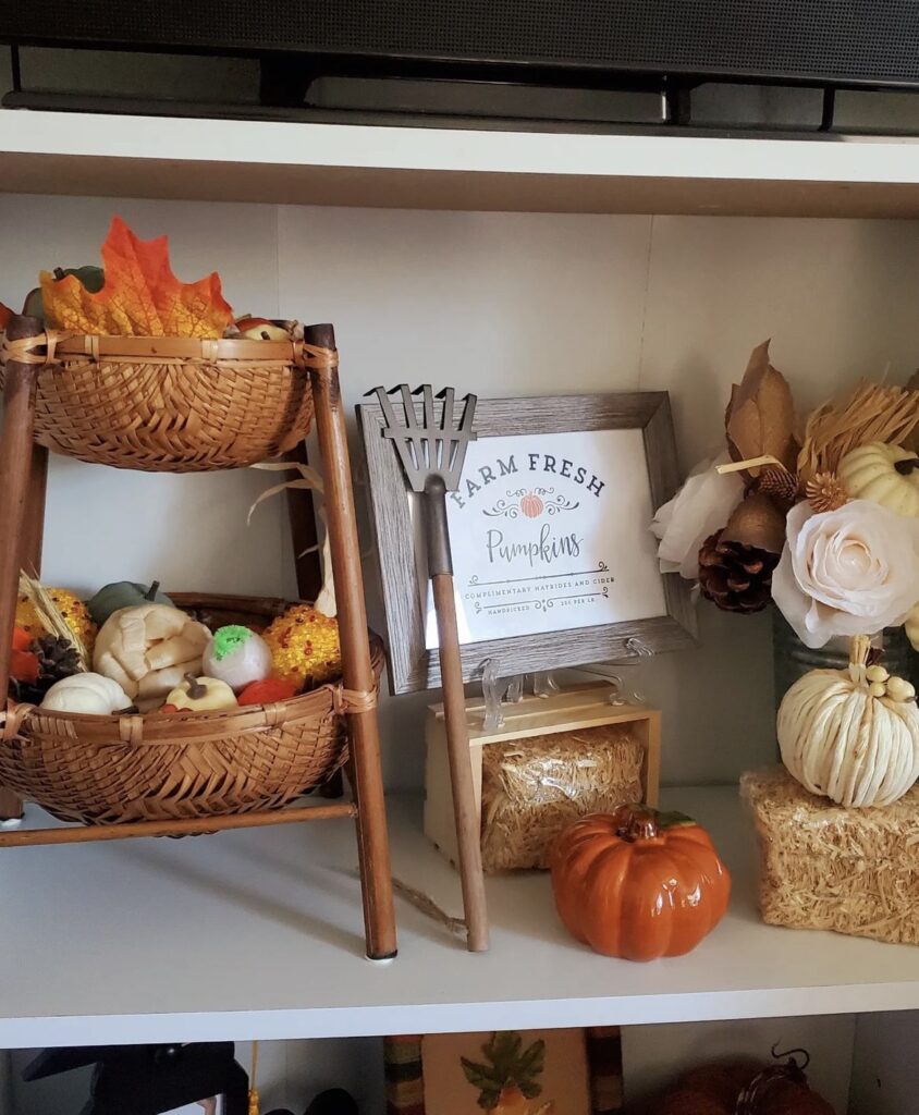 Haystacks and pumpkins.