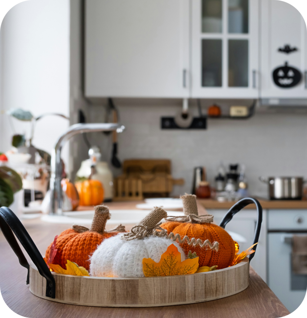 A fall tray on a kitchen countertop.