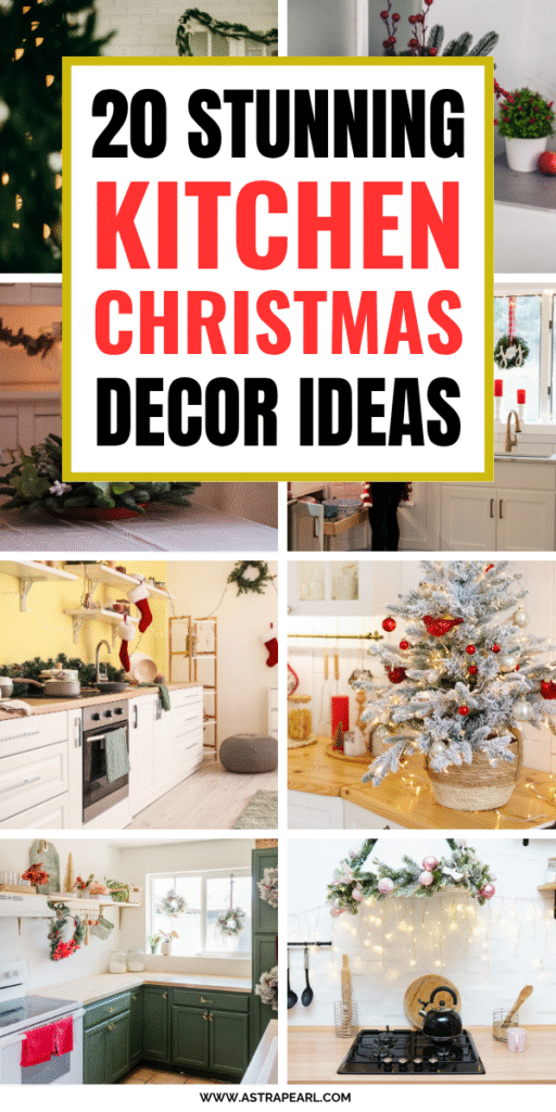 Pinterest Pin for kitchen Christmas decor ideas.