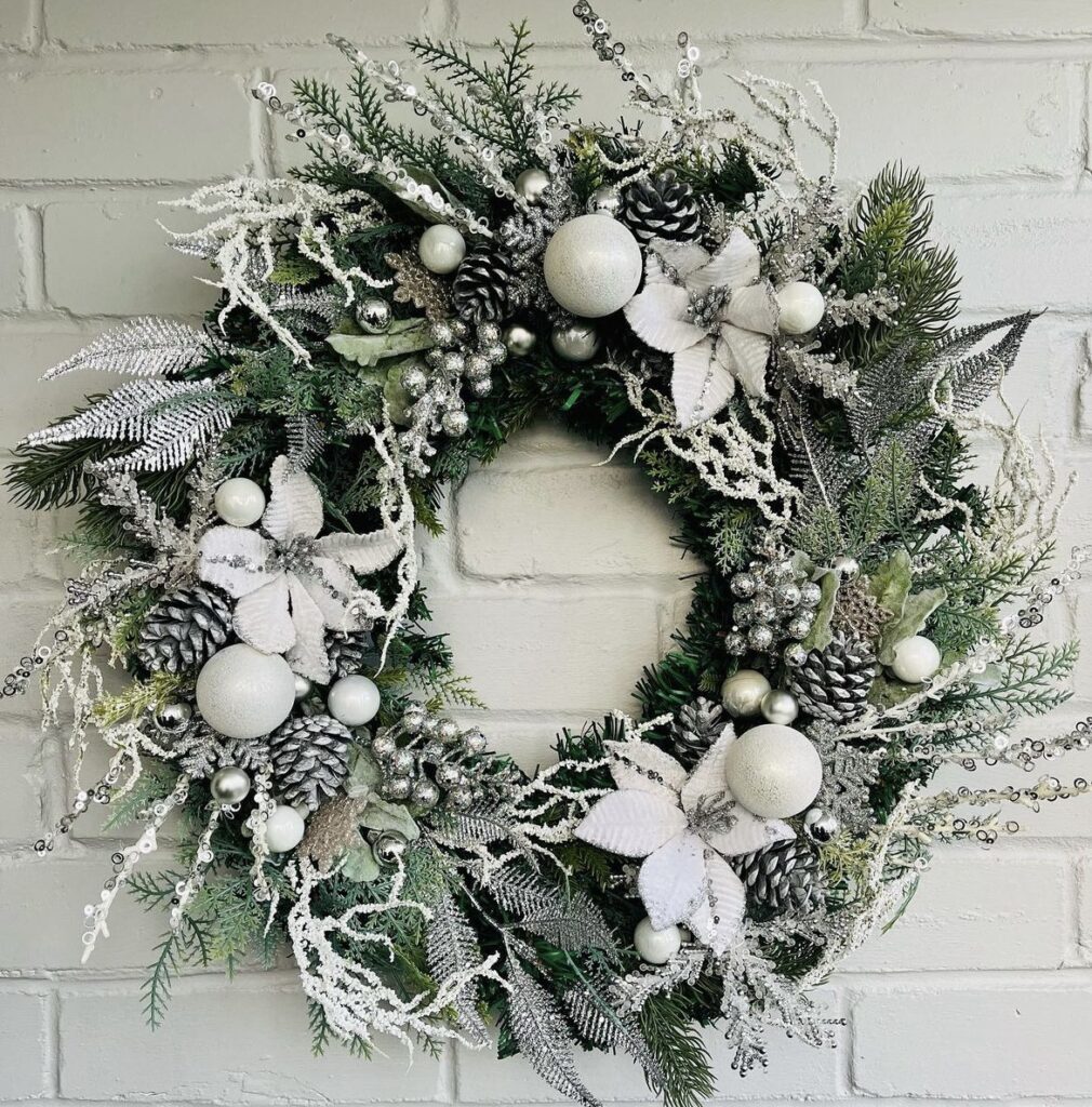 A white Christmas wreath.