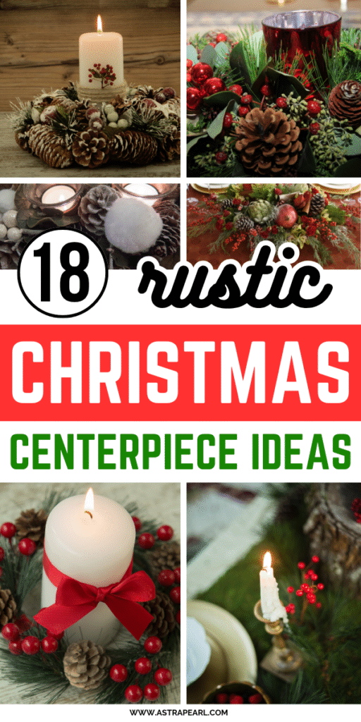 Pinterest Pin for rustic Christmas centerpiece ideas.