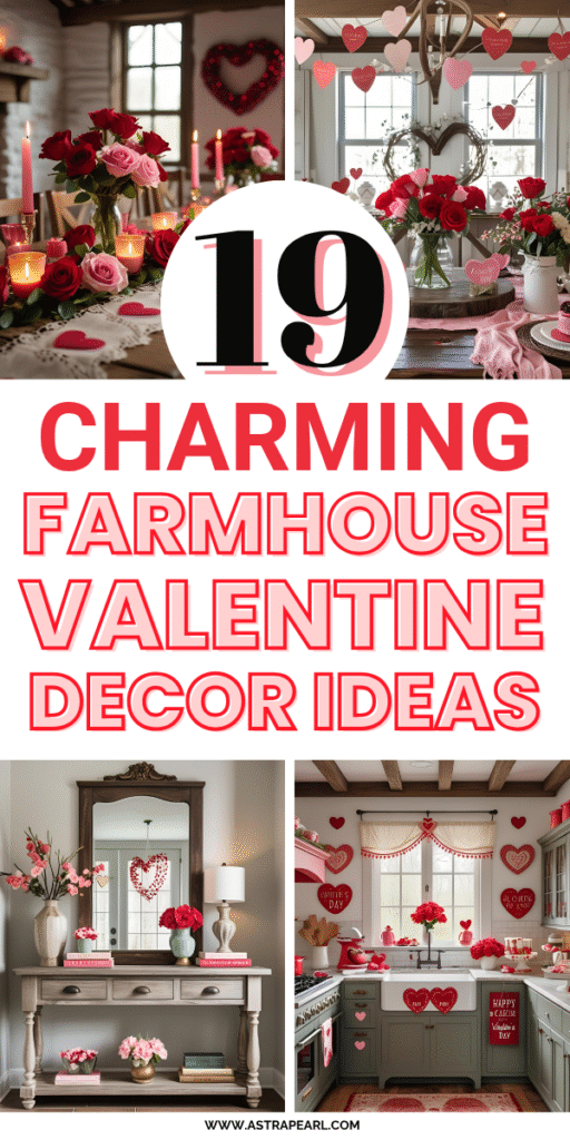 Pinterest Pin for farmhouse Valentine decor ideas.