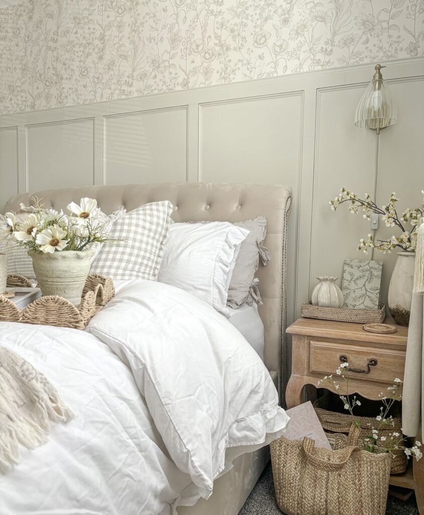 A sage green bedroom.