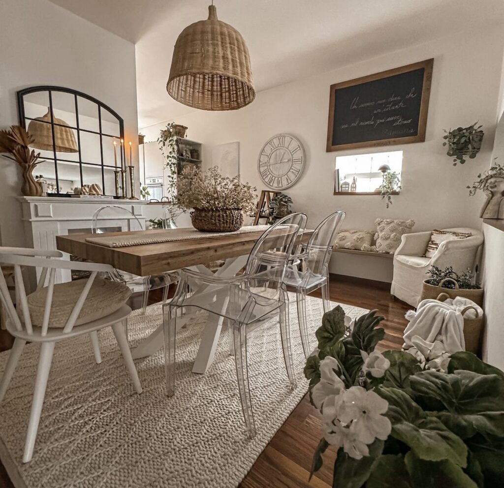 A cozy living room with textured pillows and plants.