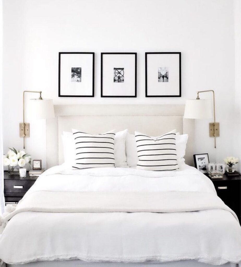 A modern black and white bedroom.