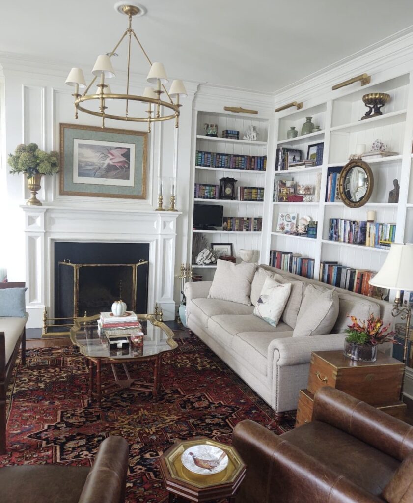 A living room with antique furniture.