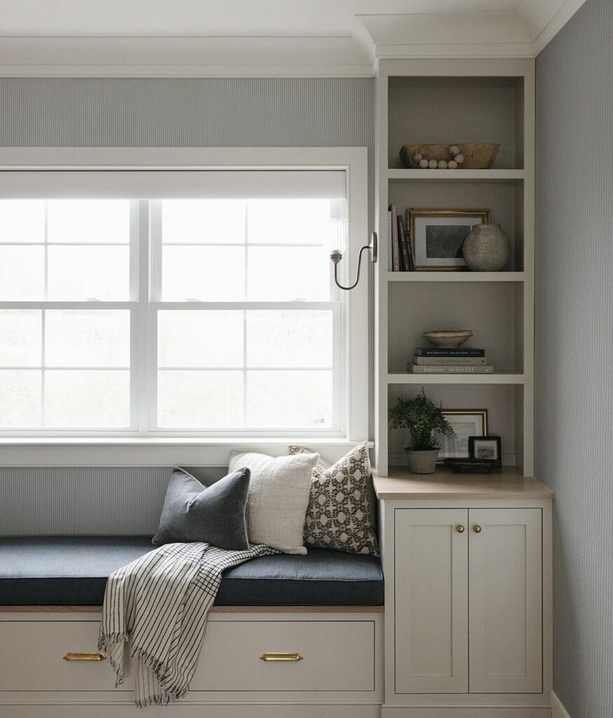 An entryway with a storage bench.