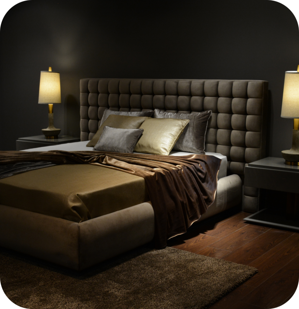 A dark brown bedroom.