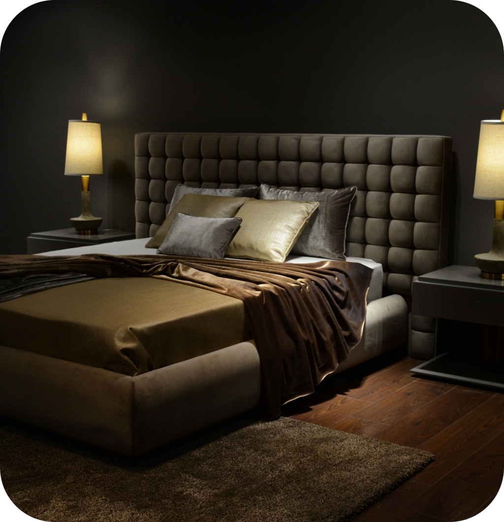 A dark brown bedroom.
