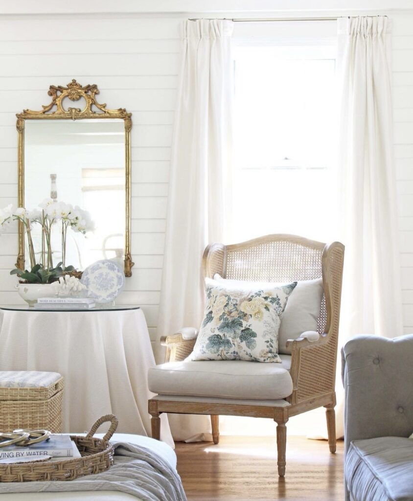 Floral pillows in a traditional living room.