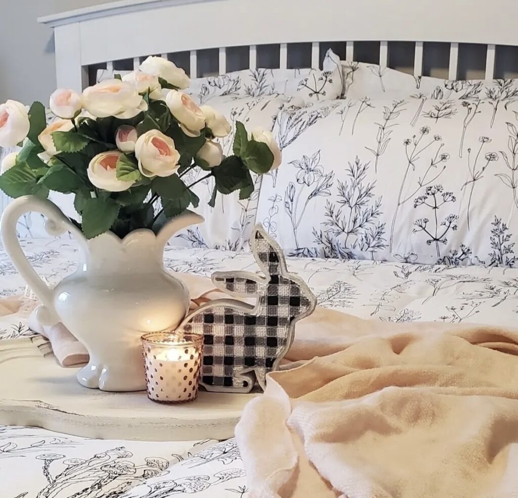 A rabbit cutout in a bedroom.