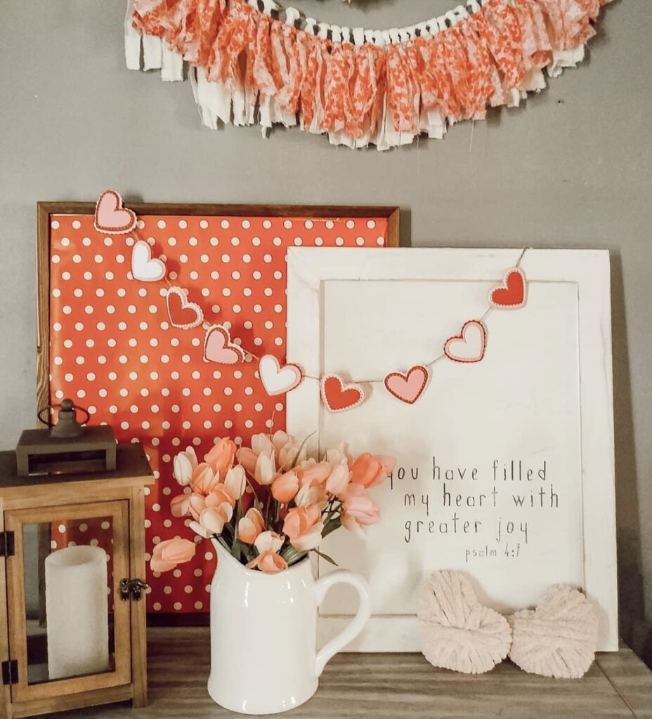 Valentine framed quotes with garlands.