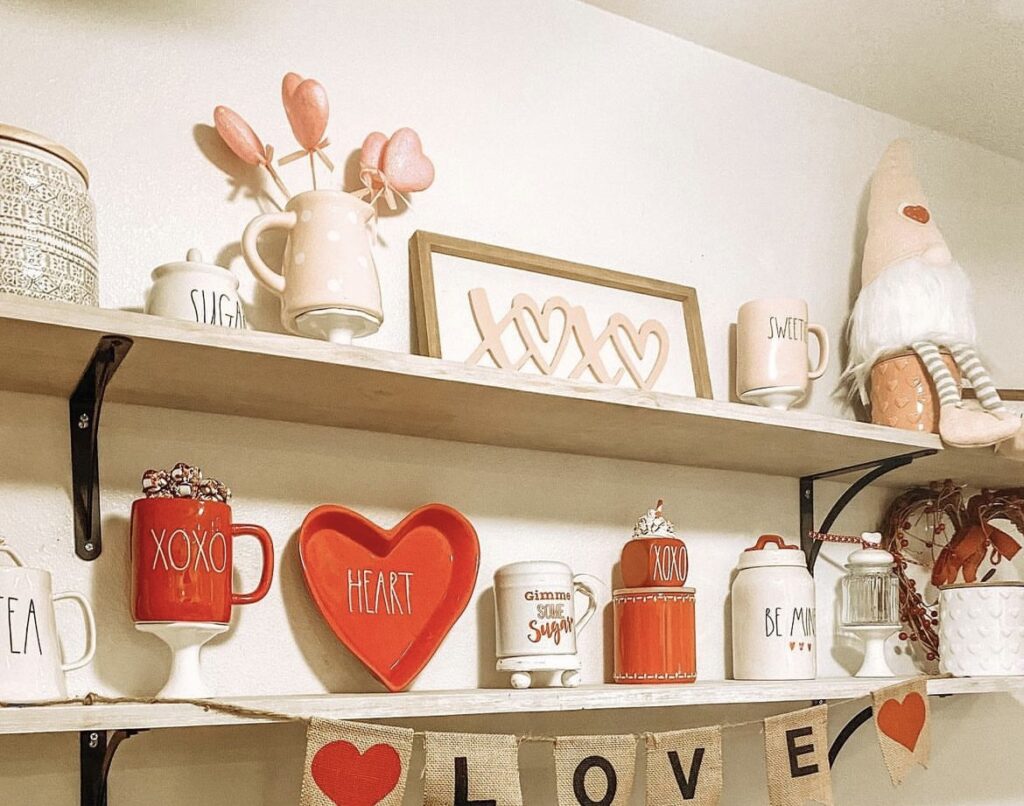 A love banner garland with Valentine framed quotes.