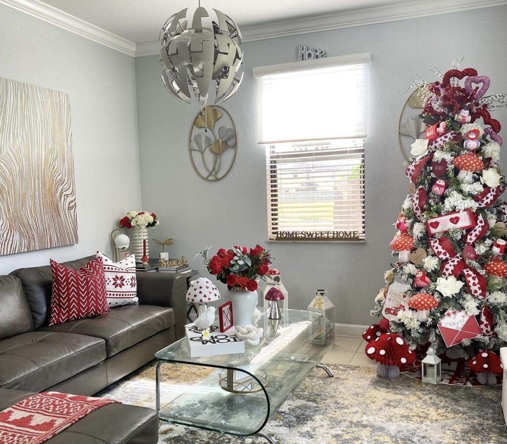 A Valentine tree in a living room.