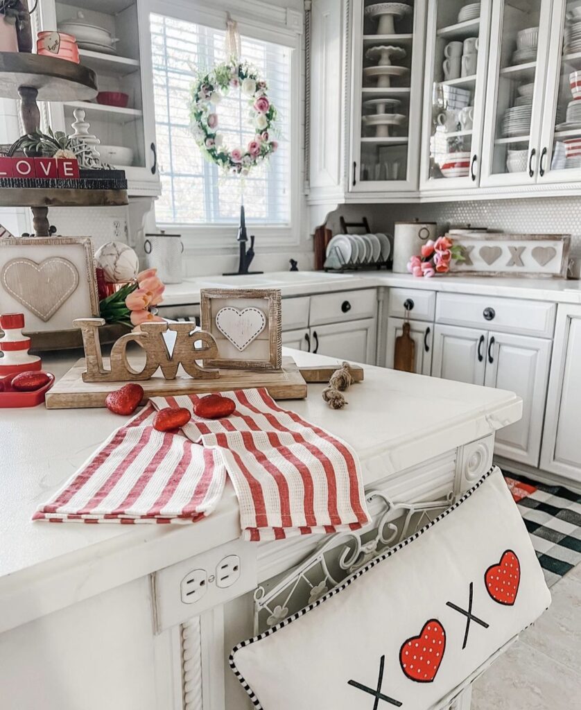 A love sign on a kitchen island.