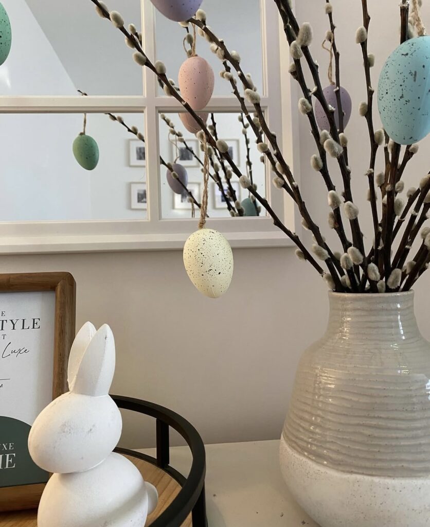 Branches with Easter eggs.