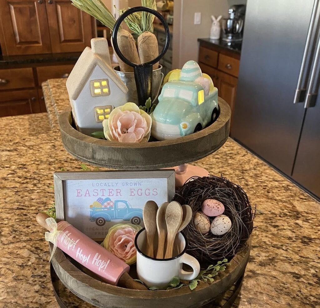 An Easter tray in a kitchen.