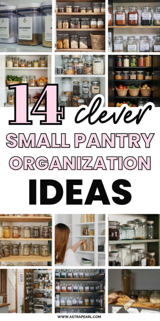 Pinterest Pin for small pantry organization ideas.