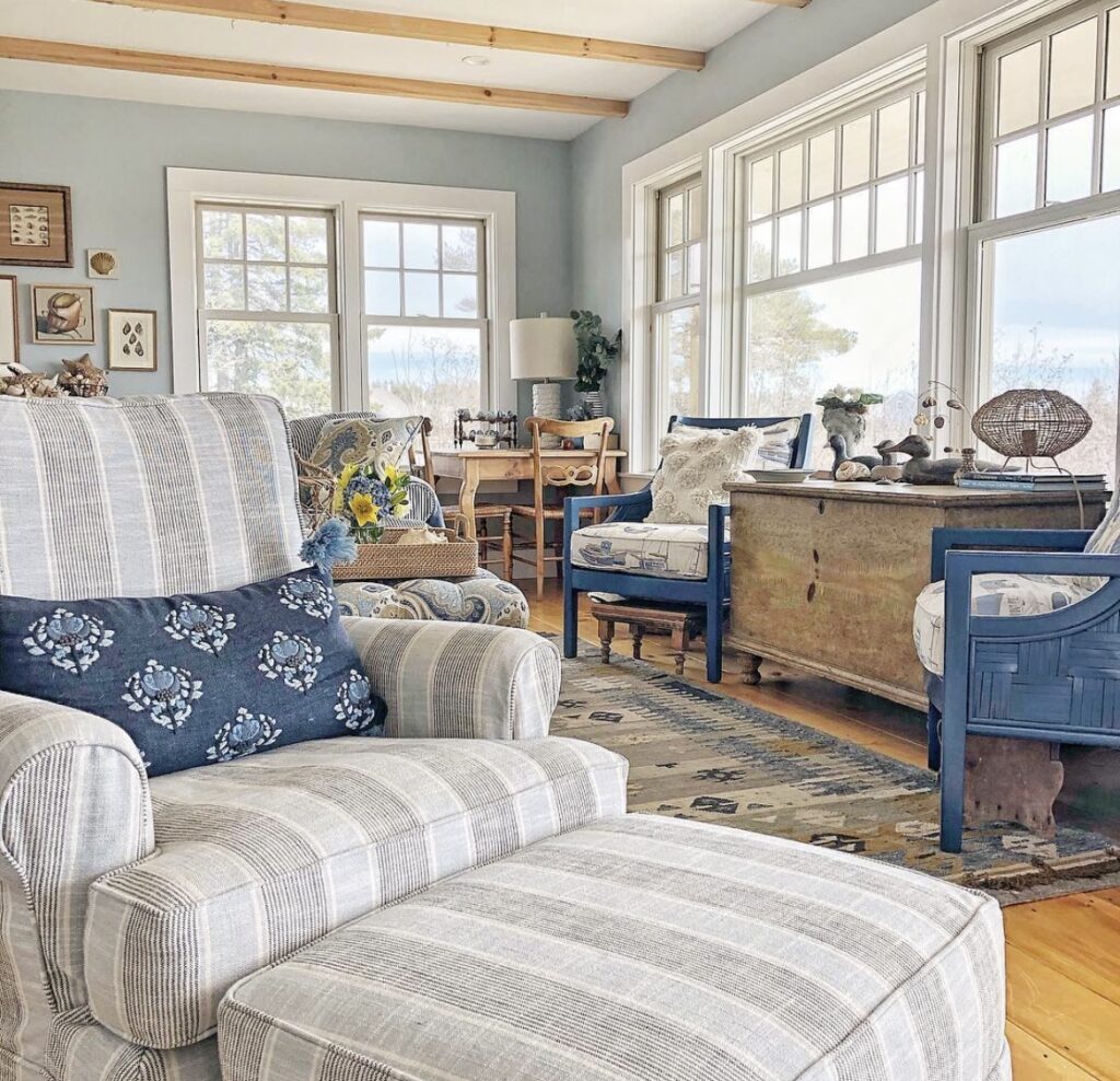 A classic living room with a natural color palette.