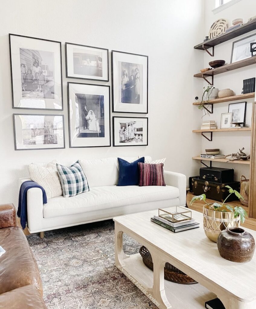 A living room filled with family pictures.