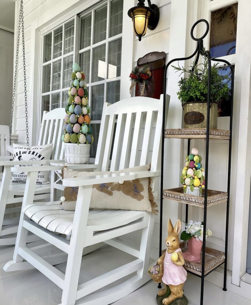 An Easter tree on a front porch.