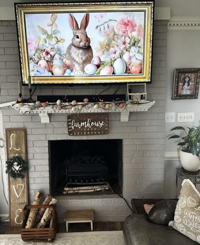 An Easter garland on a mantel.