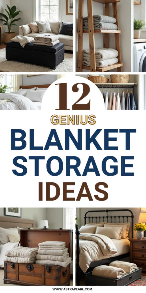 Pinterest Pin for 12 Genius Blanket Storage Ideas For An Organized Home.