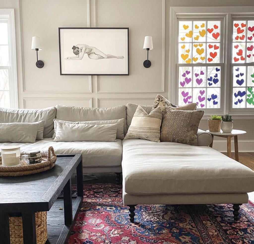 A classic living room with an oriental rug.