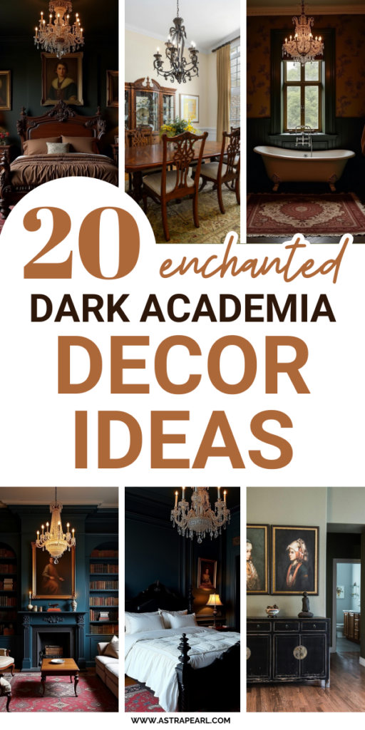 Pinterest Pin for 20 Enchanted Dark Academia Decor Ideas For A Moody Home.