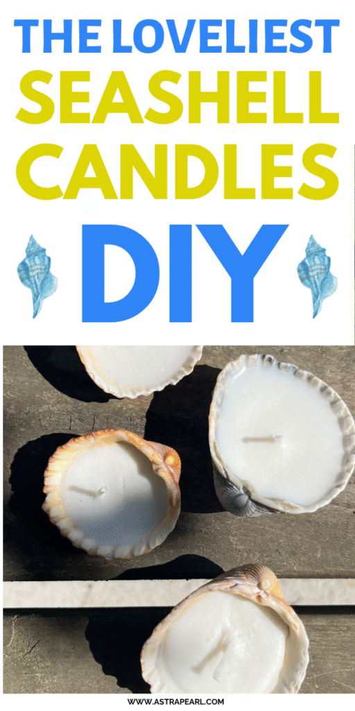 Pinterest Pin for seashell candles DIY.